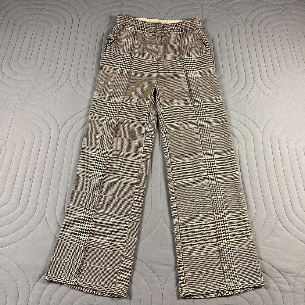H&M Women's Pants Size 6 Wide Leg Brown Plaid Houndstooth Pull On Stretch Career